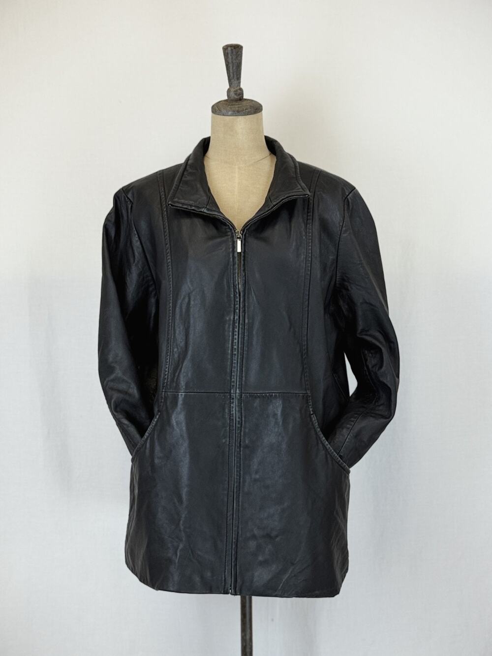 Vintage Y2K Worthington Genuine Lambskin Black Zip-Up Jacket XL #0341